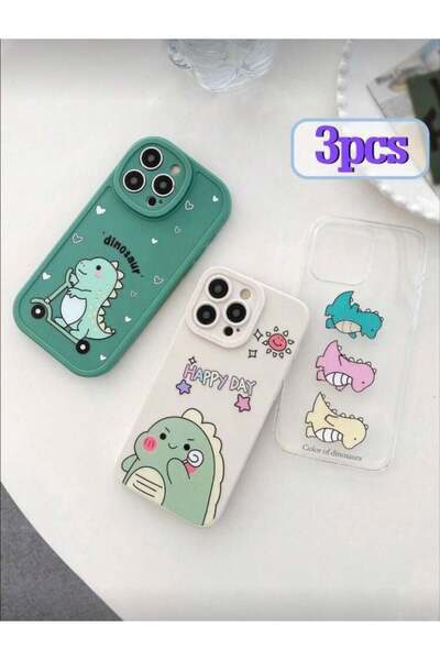 Generic iPhone 16 Plus Cute Cartoon Dinosaur Camera Lens Cover Soft TPU Phone Cases 3Pcs