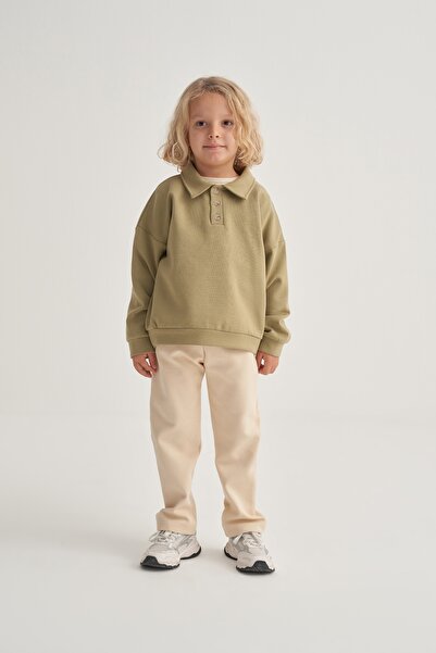 EBU Prive سترة للأطفال من الجنسين بياقة إنترلوك باللون الأخضر