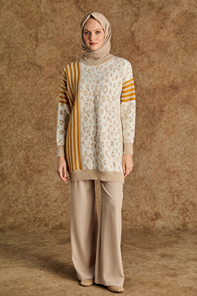 Setrms Çizgili Leopar Desenli Triko Tunik