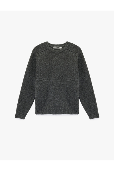 Koton Long Sleeve Crew Neck Basic Knit Sweater with Stitching Detail