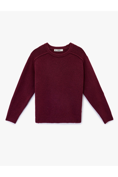 Koton Long Sleeve Crew Neck Basic Knit Sweater with Stitching Detail