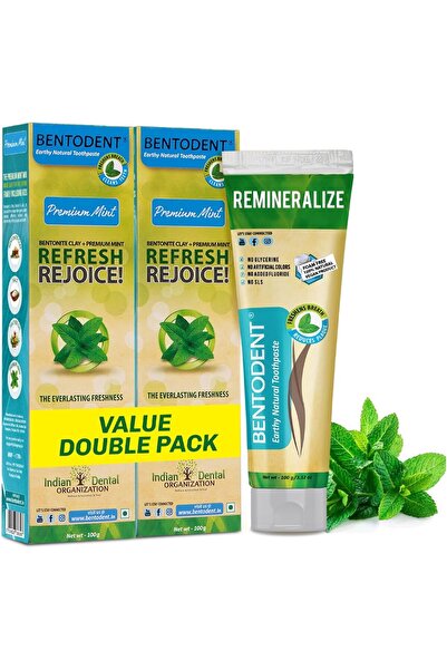 Bentodent معجون أسنان | طبيعي، خالٍ من الفلورايد، خالٍ من الرغوة، وخالٍ من كبريتات لوريل الصوديوم (100 غرام، عبوة من قطعتين) - بريميوم مين