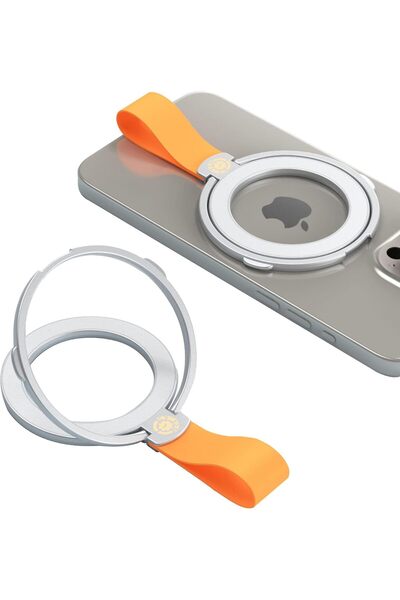 fulina Finger Loop Silicone Ring Holder Kickstand Magnetic Phone Grip Adjustable Mobile Loop Strap Orange