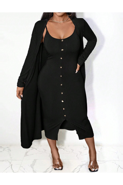 Sheya Shein Dress and Cardigan Set, black