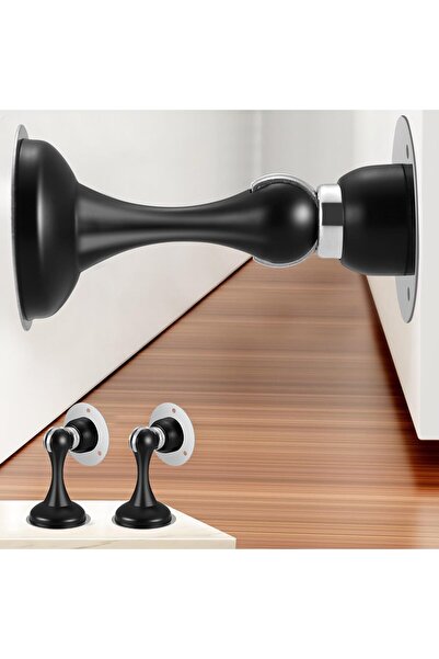 Arabest 2 Pack Magnetic Door Stop No Drilling Door Stop with 3D Adhesive Tape Stainless Steel Screws (Black)