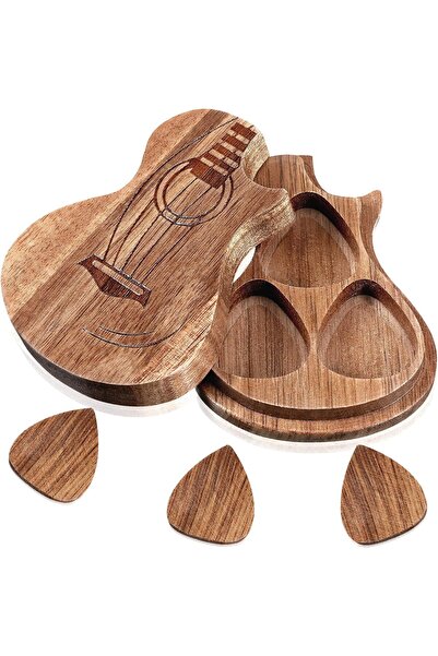 fulina حامل صندوق ريشة الجيتار مع 3 قطع من ريشات الجيتار الخشبية، لآلة موسيقية هدية (كلاسيكية)