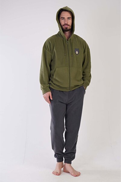 VİENETTA K304159 POLAR KAPŞONLU DÜŞÜK OMUZ ERKEK PİJAMA