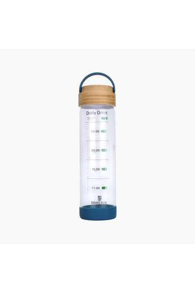 briiton Time Marker Print Glass Water Bottle with Silicon Base - 550 ml