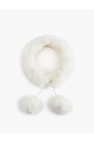 Koton Pom Pom Detailed Faux Fur Short Scarf
