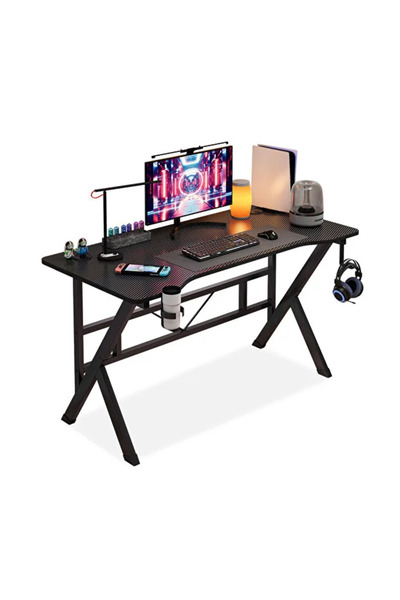 Sheinhome K Shape Gaming Table Computer Desk Writing Desk with Headphone Hook&Cup Holder for Home Office