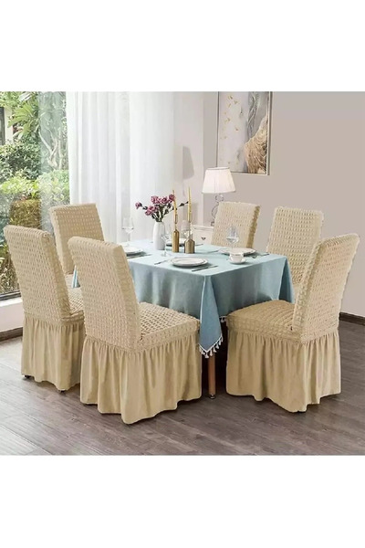 EJMEL Chair Cover with Pleated Skirt, Chair Cover, 6 Pieces, Stain-Resistant, Elastic and Flexible