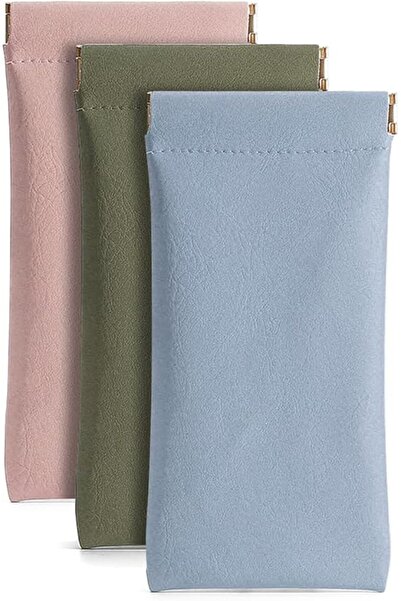 fulina 3 Pack Leather Glasses Cases PU Soft Sunglasses Pouch Squeeze Top Portable Glasses Cases