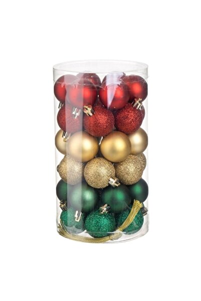 AB HOMES Set 36 globuri Crăciun Ø4cm, roșii, verzi și aurii mate cu glitter, ...