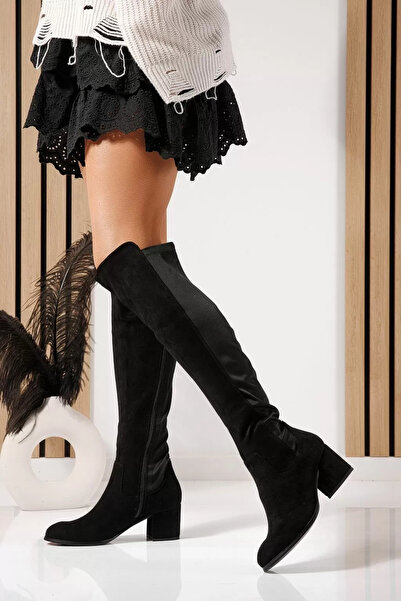 Zaira Cizme lungi dama captusite negre din piele ecologica intoarsa Rain #231...