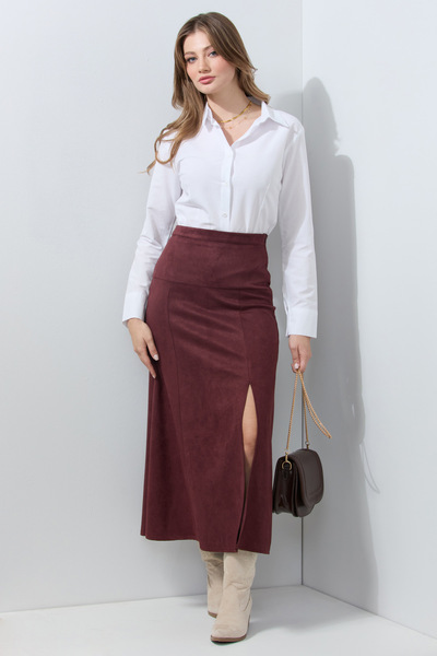 Fulla Moda Φούστα με φερμουάρ άνοιγμα Maxi Size Suede