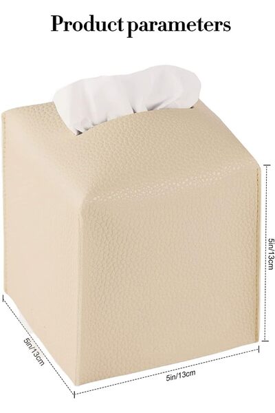 JZS PU Leather Square Tissue Box Cover, 13×13×13 cm, Cream