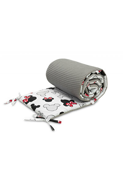 Sensillo Waffle Mice Grey Crib Bumper 180x30cm with two cotton sides, anti-pilling filling