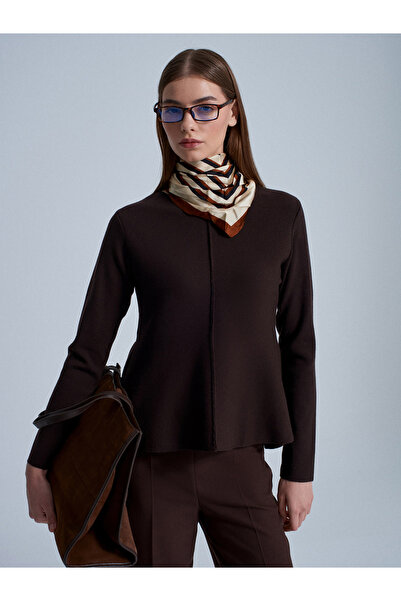 Dilvin 10824 Плетен топ с пеплум на врата - тъмнокафяв