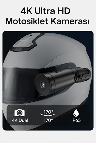 Coverzone 4K Dual Motosiklet Kamerası – 170° Geniş Açı, IP65 Su Geçirmez, 256...