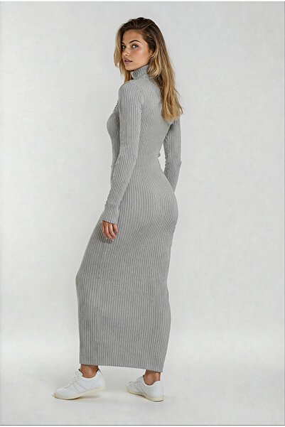 Puella El0006 Women's Corded Fabric Polyelite Polyester Half Fisherman Midi Knitwear Dress