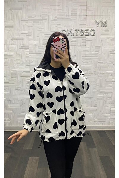 My Destino Heart Patterned Lined Hooded Fleece Jacket