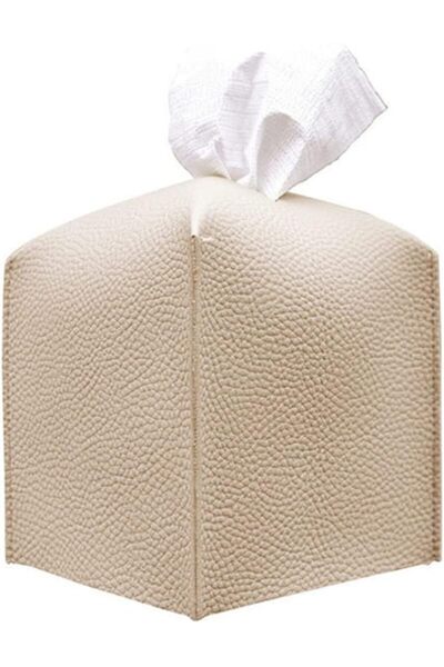 JZS PU Leather Square Tissue Box Cover, 13×13×13 cm, Cream