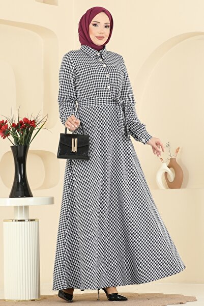 ModaMerve Gold Düğme Detaylı Elbise 4129PM271-MS Siyah