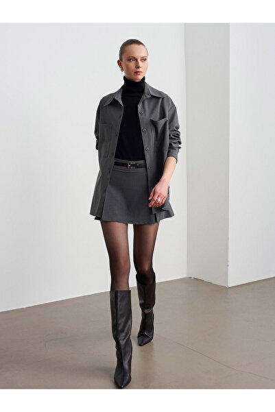 Dilvin 81069 Curea cu dungi fustă pantalon scurtă - Gri