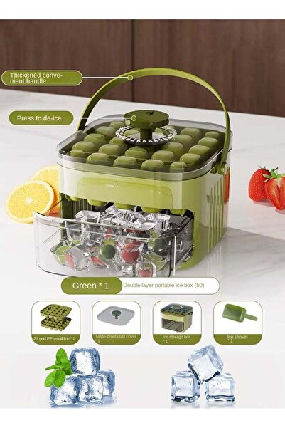 Generic Ice Cube,50-Grids Food-Grade Ice Cube Tray, Lid, Bin & Ice Scoop – 2 Pack, Portable Handle