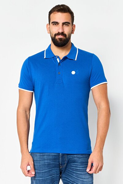 Cerruti 1881 Men Regular Fit Embroidered Logo Short Sleeve Polo Shirt, Dark Blue