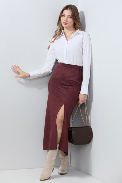 Fulla Moda Φούστα με φερμουάρ άνοιγμα Maxi Size Suede