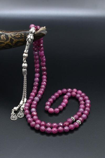 Prestige Doğal Yakut Taşlı 99'lük Tesbih Doğal 925 Ayar Gümüş Püsküllü 6 mm K...