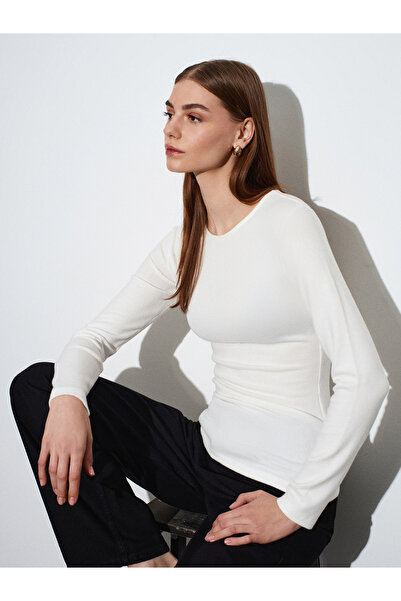 Dilvin 32194 Long Sleeve Gathered Top-Ecru