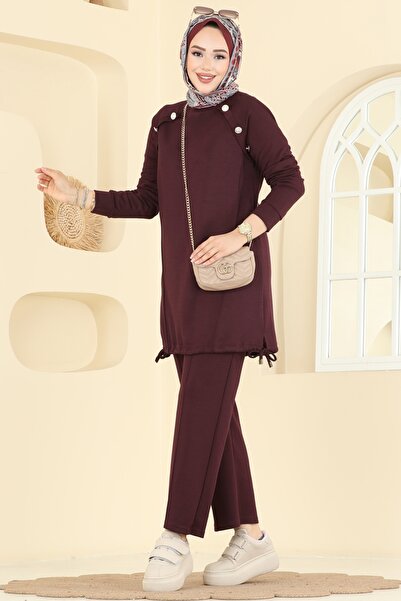 ModaMerve Aksesuar Düğmeli Modal Takım 2733AYD574-MS Bordo