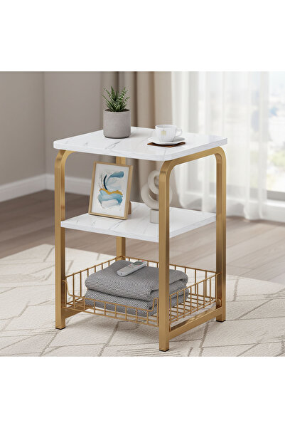 Sinyin SIde Table,3-layer Sofa Table with Storage Rack,Nightstand，Bedside Table Metal Frame & Wood