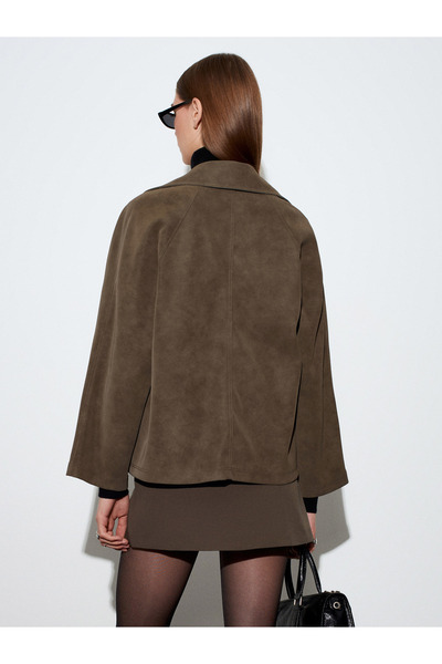 Dilvin 60777 Pocketed Suede Jacket-Khaki