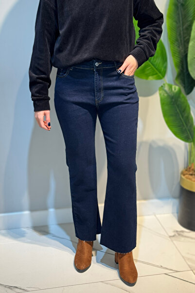 Lale Butik Flared Jeans Trousers 2663 Dark Navy Blue