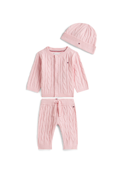 Tommy Hilfiger صندوق هدايا ملابس حديثي الولادة باللون الوردي مكون من ثلاث قطع