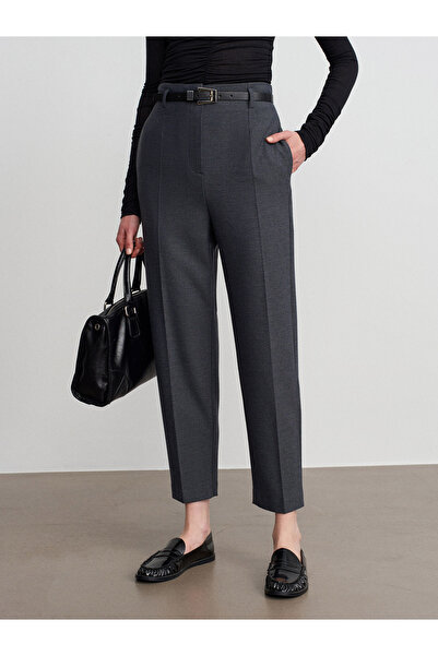 Dilvin 72198 Belted High Waist Trousers-Grey