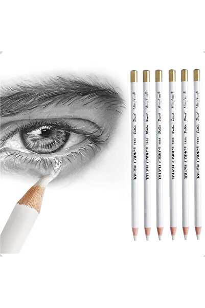 X SPRING Professional Eraser Pen Set, 6 Pieces, White, Wooden-Rubber, Pencil-shaped