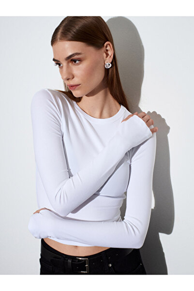 Dilvin 32319 Modal Blend Long Sleeve Top-White