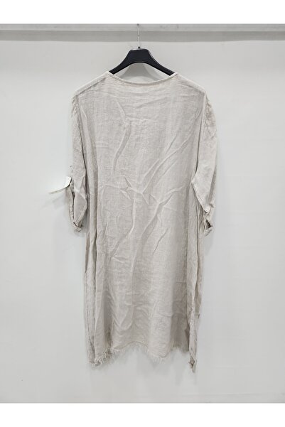 della moor Women's Beige Italian Deep Side Y Slit Long Linen Tunic