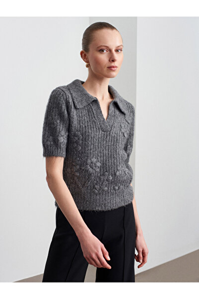 Dilvin 10829 Pulover cu mânecă scurtă brodat-afumat