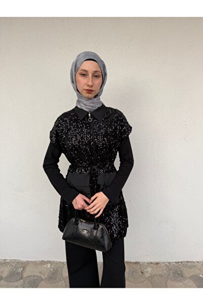 Luster Tesettür Siyah Pul Payet Özel Günlerin Kurtarıcısı Yelek