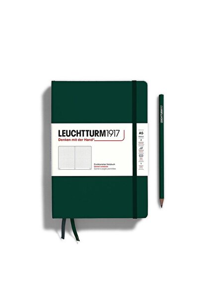 Leuchtturm1917 Caiet A5 cu copertă cartonată punctată, verde pădure, cu supor...