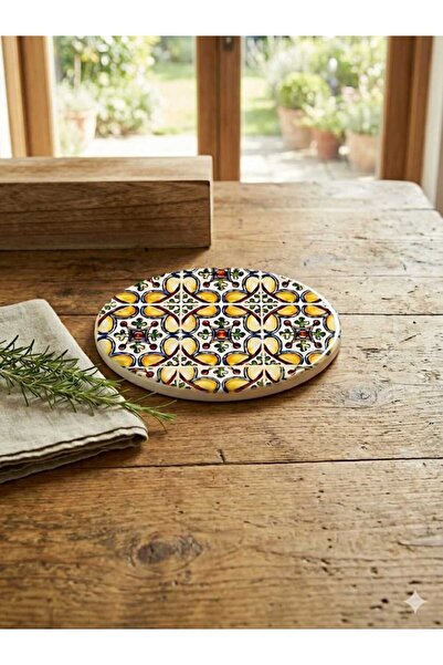 Generic Round Ceramic Stand with Cork Base, 20 cm, Multicolor