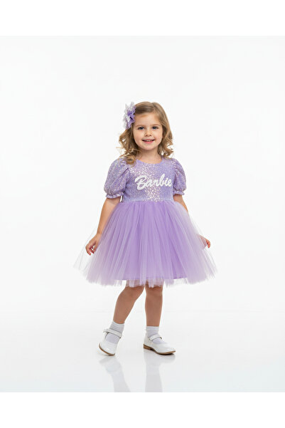 BUTİKHAPPYKİDS Kız Çocuk Barbiee Temalı Tütülü Taçlı Elbise 3-7 Yaş