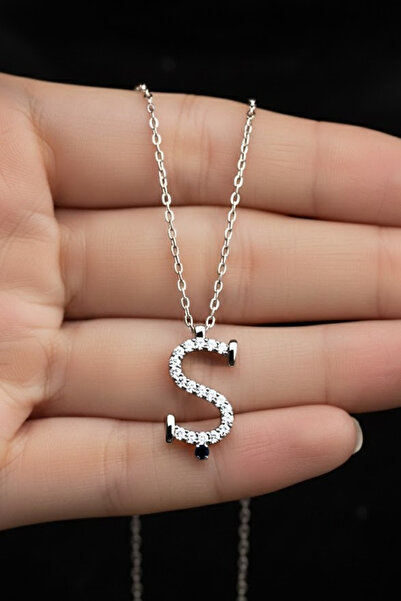 OSMANLI GÜMÜŞ Kadın Gümüş Kolye - 925 Ayar Gümüş Zirkon Taşlı Ş Harfi Kolye