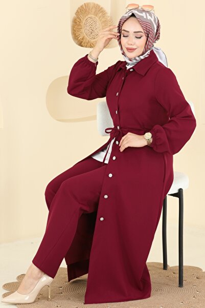 ModaMerve Şık Düğmeli Dabıl Takım 2773SL432-MS Bordo
