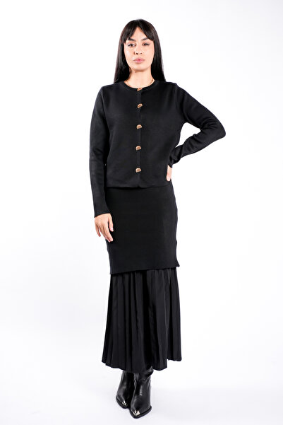 monarh Knit dress with pleats and matching jacket Black